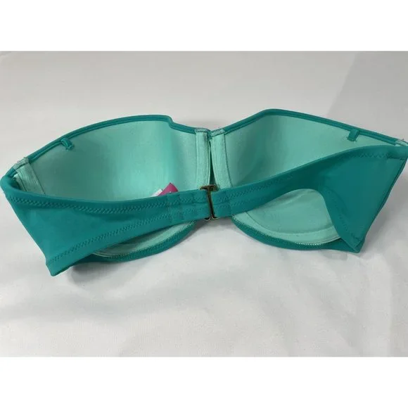 VICTORIA'S SECRET sz 34D Teal Strapless padded Underwire bikini top EUC - Picture 2 of 3